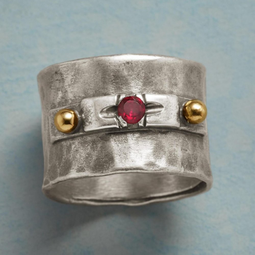 Sundance Silver and Gold Ring with Red Gem